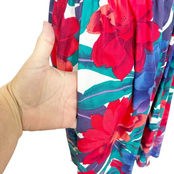 Vintage Jackie Taub for Connections Floral Midi Dress 12 Union Made Blue Red - Picture 5 of 12